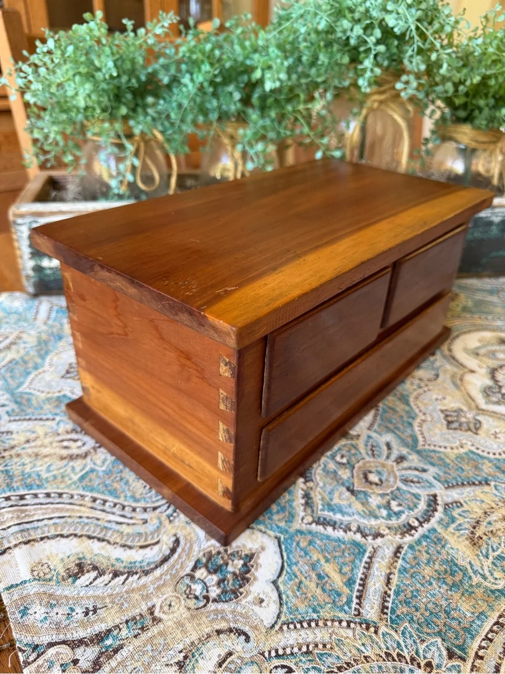 Handcrafted Cedar Jewelry Box 3 Drawer Keepsake Chest Dovetail Vintage Wood
